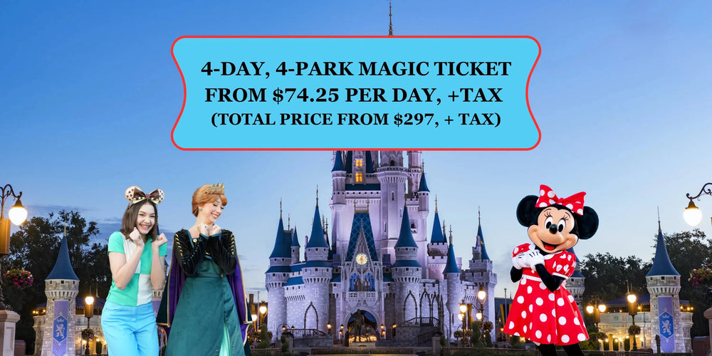 Disney World's 4 day 4 park Magic Ticket. Visit one day to all four major theme parks at Disney World.